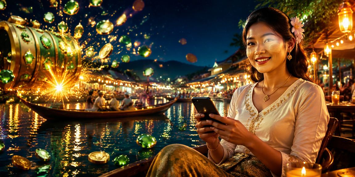 အင်းလေးကန်တွင် slot game ကစားနေသော လူငယ်